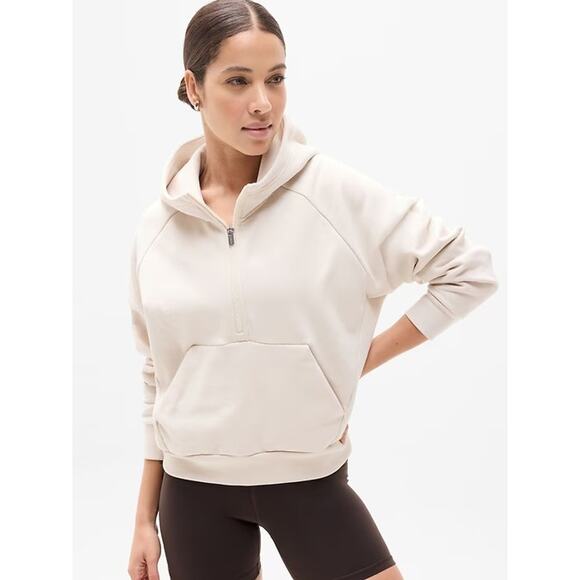 [Athleta] Bone Cream Forever Fleece 1/2 Zip Cropped Hoodie Long Sleeve Size XL - Picture 1 of 13